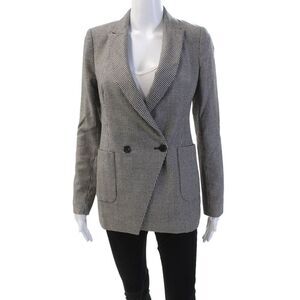 Boy Womens Wool Houndstooth Collared Button Up Blazer Jacket Black Size 1